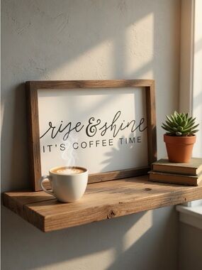 Rise & Shine "It's Coffee Time" Framed Sign - Gray & Cream